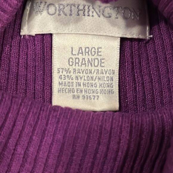 Worthington Women’s Purple Ribbed Mock Turtleneck Long-sleeve Top - Picture 7 of 7